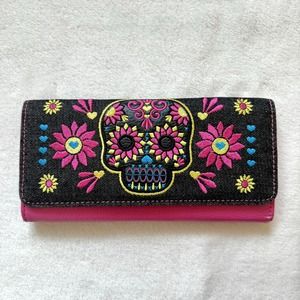 Loungefly Denim Faux Leather Skull Wallet